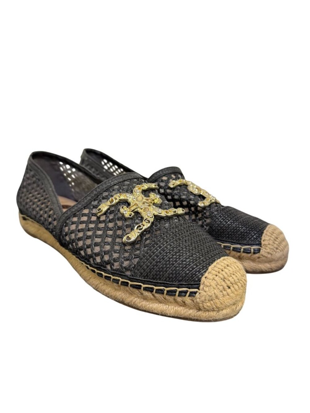 NWOT Sam Edelman Black Mesh Espadrilles With Gold Embellishments Size 10